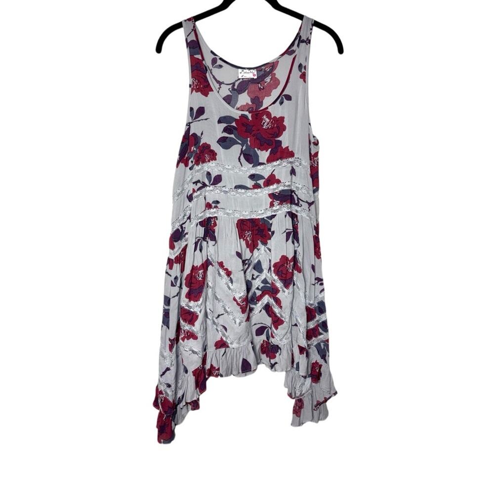 The Free People Voile & Lace Trapeze Dress in gray rose floral print Woman's XS